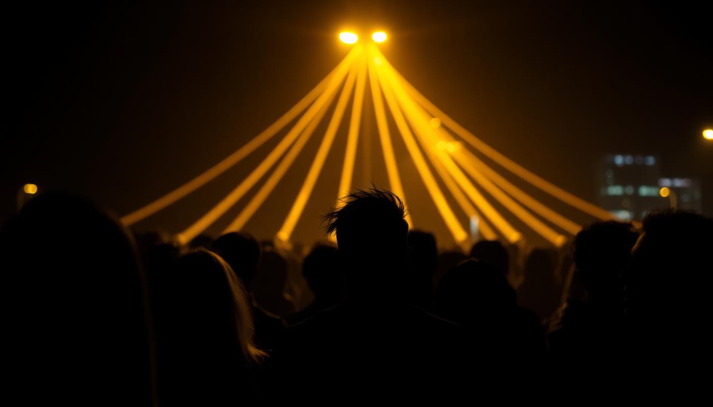 Creators in a crowd under golden lights